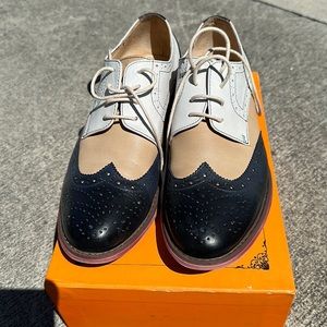Like New Mona Flying Oxfords, grey two tone with blue and cream men or women